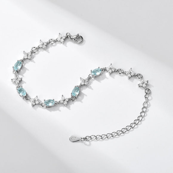 Blue Zircon Tennis Bracelet -Adjustable Extender, Elegant Crystal Jewelry Gift for Women