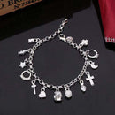 Silver Tone Multi-Charm Bracelet for Women - 13-Piece Cross Heart Moon Drop Pendant Chain Jewelry, Dainty Adjustable Fashion Gift-6
