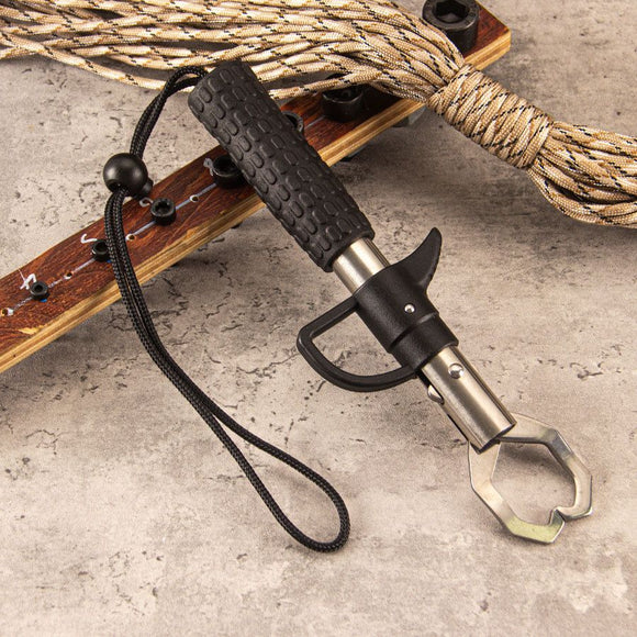 Stainless Steel Fishing Lip Gripper - 22cm Non-Slip Handle & Jaw Control, One-Handed Fish Holder  for Angling Boating