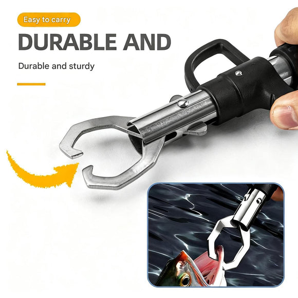 Stainless Steel Fishing Lip Gripper - 22cm Non-Slip Handle & Jaw Control, One-Handed Fish Holder  for Angling Boating