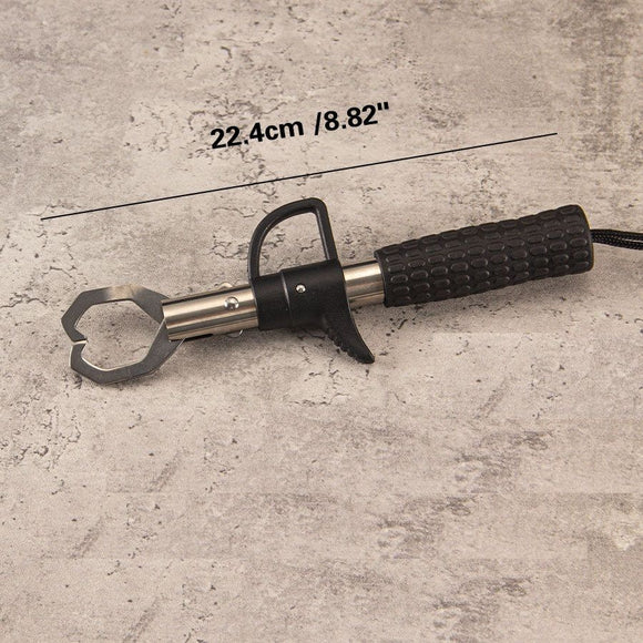 Stainless Steel Fishing Lip Gripper - 22cm Non-Slip Handle & Jaw Control, One-Handed Fish Holder  for Angling Boating
