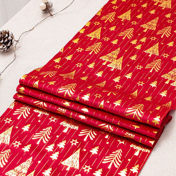 Red Festive Christmas tree-Print Christmas Table Runner - 28x200cm Polyester Table Decoration, Ideal for Christmas Parties and Home Decor