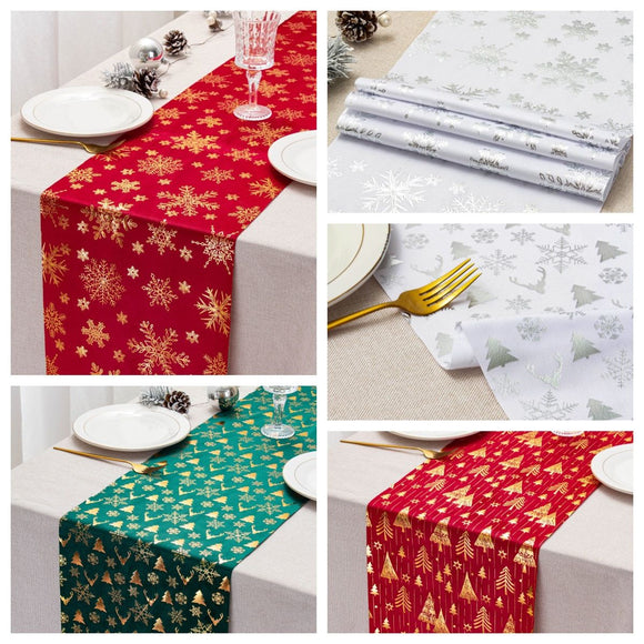 Red Festive Christmas tree-Print Christmas Table Runner - 28x200cm Polyester Table Decoration, Ideal for Christmas Parties and Home Decor