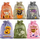 6 Pack Halloween Burlap Drawstring Bags - Assorted Printed Treat and Gift Pouches for Candy, Party Favours, Halloween Events and Seasonal Storage-1