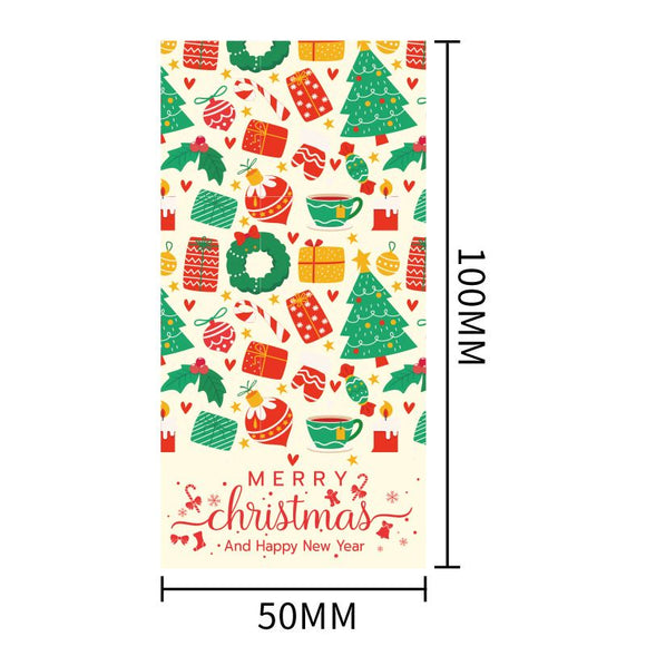 (Style 3) 50 Sheet Christmas Gift Sealing Sticker Set with 100 Stickers - 100 x 50 mm Rectangular Holiday Labels for Gift Boxes, Wrapping, Packaging and Envelopes