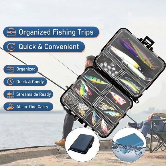 Fishing Tackle Box 2 Pack - Double Sided Portable Lure Storage Cases with Multiple Compartments, Secure Latch and Wrist Lanyard for Hooks, Sinkers and Small Fishing Accessories