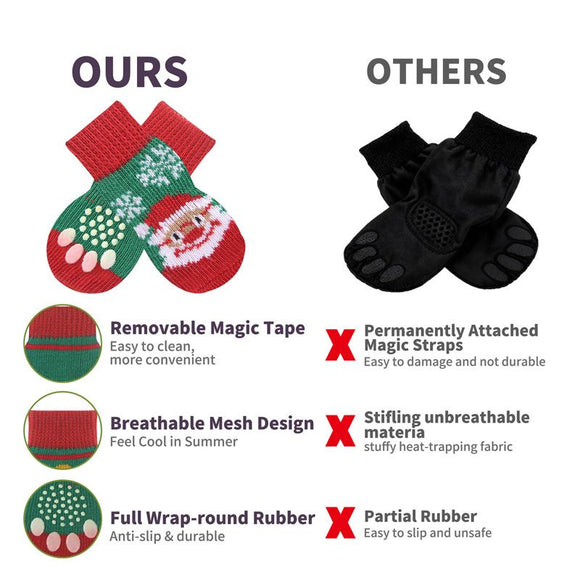 Matching Christmas Socks Set for Adult and Dog- Santa Claus Design with One Pair Adult Socks and One Set M Size Anti Slip Pet Socks for Festive Photos and Holiday Wear