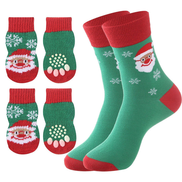 Matching Christmas Socks Set for Adult and Dog- Santa Claus Design with One Pair Adult Socks and One Set L Size Anti Slip Pet Socks for Festive Photos and Holiday Wear