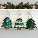 3 Piece Christmas Tree Drawstring Gift Bag Set - 11.5 x 13.5 cm Printed Fabric Pouches with Hanging Cords for Small Gifts, Treats and Festive Decorations-1
