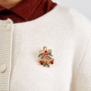 Christmas Bell Brooch Pin - 5cm Red Green Rhinestone Double Bell Design with Bow and Holly Details, Festive Holiday Accessory for Sweaters, Coats, Scarves and Bags-2