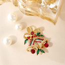 Christmas Bell Brooch Pin - 5cm Red Green Rhinestone Double Bell Design with Bow and Holly Details, Festive Holiday Accessory for Sweaters, Coats, Scarves and Bags-3