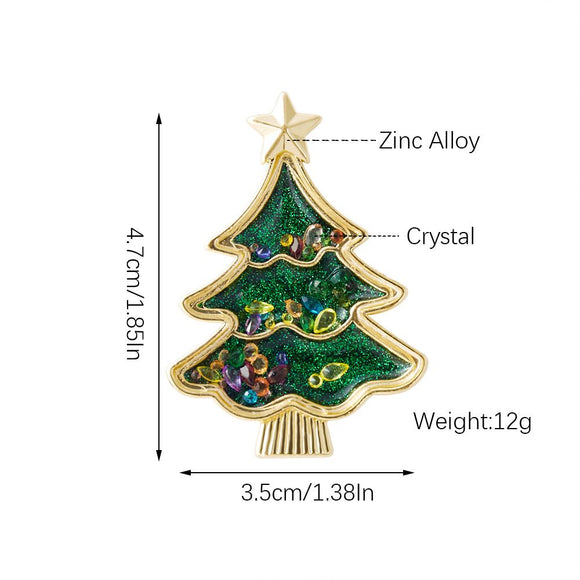 Christmas Tree Brooch Pin - 4.7cm Green Glitter Tree with Multicolour Crystal Details and Gold Tone Star, Festive Christmas Accessory for Sweaters, Coats and Scarves