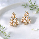 Christmas Tree Cufflinks 2 Pack - Gold Tone Pearl and Rhinestone Festive Shirt Cuff Links for Christmas Parties and Holiday Outfits-1