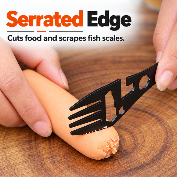 Multifunctional Camping Spork - Stainless Steel Spoon Fork Combo with Bottle Opener, Can Opener and Wrench Tool, Portable Outdoor Cutlery for Hiking, Camping and Picnics