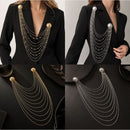 Gold Multi Layer Chain Brooch - Elegant Double Round Pin Draped Tassel Brooch, Alloy Statement Jewellery for Suits, Dresses, Blazers and Parties-3