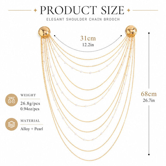 Silver Multi Layer Chain Brooch with Faux Pearls - Elegant Double Round Pin Draped Tassel Brooch, Alloy Statement Jewellery for Suits, Dresses, Blazers and Parties