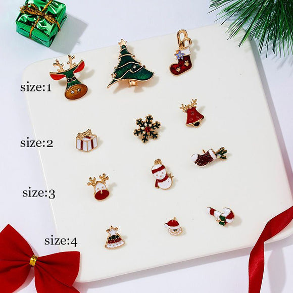3 Piece Red Green Enamel Christmas Brooch Pins Set - Gold Alloy Festive Lapel Badges with Snowflake, Bell and Gift Box Design, Holiday Jewellery for Suits, Jackets, Bags and Gifts