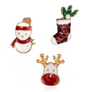 3 Piece Red Green Enamel Christmas Brooch Pins Set - Gold Alloy Festive Lapel Badges with Christmas Stocking, Reindeer and Snowman Design, Holiday Jewellery for Suits, Jackets, Bags and Gifts-1