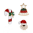 3 Piece Red Green Enamel Christmas Brooch Pins Set - Gold Alloy Festive Lapel Badges with Christmas Hat, Candy Cane and Santa Claus Design, Holiday Jewellery for Suits, Jackets, Bags and Gifts-1
