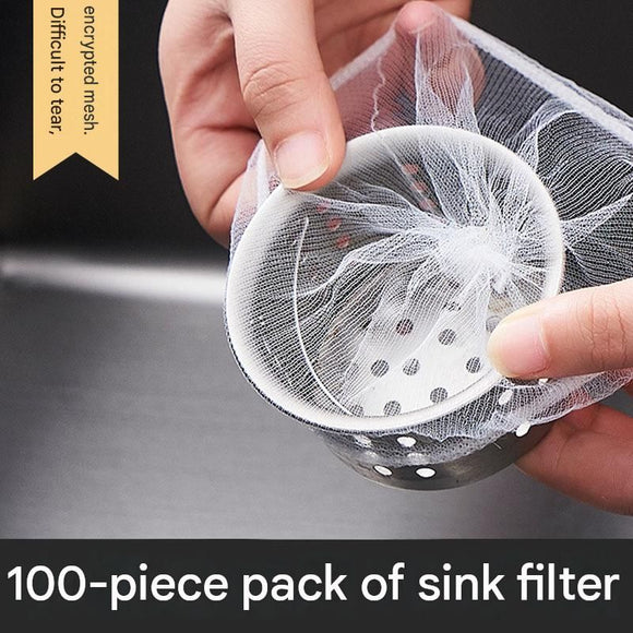 100 Pack Disposable Sink Strainer Bags - Stretchable Polyester Mesh Drain Filter for Kitchen Waste - Prevents Clogs, Easy Mess Free Cleanup, Fits Standard Sink Baskets