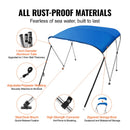 3 Bow Bimini Top Boat Cover, 900D Polyester Canopy with 1" Aluminum Alloy Frame, Waterproof and Sun Shade, Includes Storage Boot, 2 Support Poles, 4 Straps, 6'L x 46"H x 61"-66"W, Pacific Blue-5