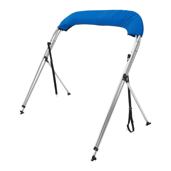 3 Bow Bimini Top Boat Cover, 900D Polyester Canopy with 1" Aluminum Alloy Frame, Waterproof and Sun Shade, Includes Storage Boot, 2 Support Poles, 4 Straps, 6'L x 46"H x 61"-66"W, Pacific Blue