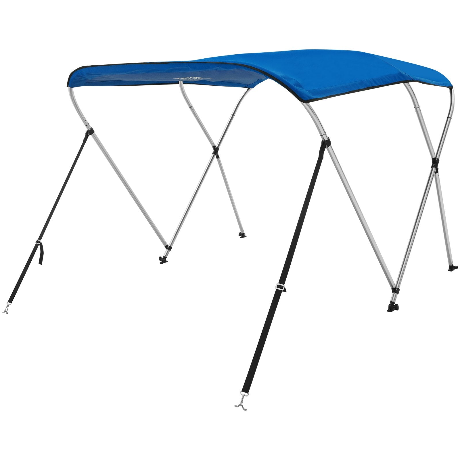VEVOR 3 Bow Bimini Top Boat Cover, 900D Polyester Canopy with 1" Aluminum Alloy Frame, Waterproof and Sun Shade, Includes Storage Boot, 2 Support Poles, 4 Straps, 6'L x 46"H x 61"-66"W, Pacific Blue