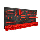 Wall Mounted Storage Bins, 30-Bin Parts Rack Organizer Garage Plastic Shop Tool with Wall Panels/Tool Holders/Hooks, Tool Organizer for Nuts, Bolts, Screws, Nails, Beads, Buttons, Black and Red-12