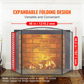Fireplace Screen 3 Panel, Sturdy Iron Mesh Fireplace Screen, 122(L)x76.7(H)CM Spark Guard Cover, No Assembly Required, Free Standing Fireplace Fence Grate for Living Room Home Decor Vintage - 0