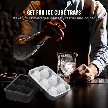Ice Cube Trays (Set of 2), 2-in-1 Combo with Silicone Sphere Ice Ball Maker & Large Square Ice Cube Maker with Lid, Reusable Easy Release BPA Free Ice Tray Set for Whiskey Cocktails Bourbon - 0