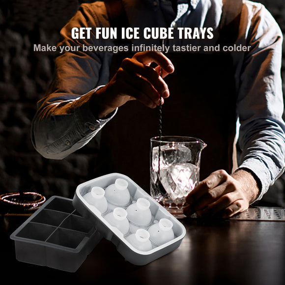 Ice Cube Trays (Set of 2), 2-in-1 Combo with Silicone Sphere Ice Ball Maker & Large Square Ice Cube Maker with Lid, Reusable Easy Release BPA Free Ice Tray Set for Whiskey Cocktails Bourbon