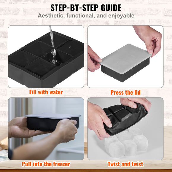 Ice Cube Trays (Set of 2), 2-in-1 Combo with Silicone Sphere Ice Ball Maker & Large Square Ice Cube Maker with Lid, Reusable Easy Release BPA Free Ice Tray Set for Whiskey Cocktails Bourbon