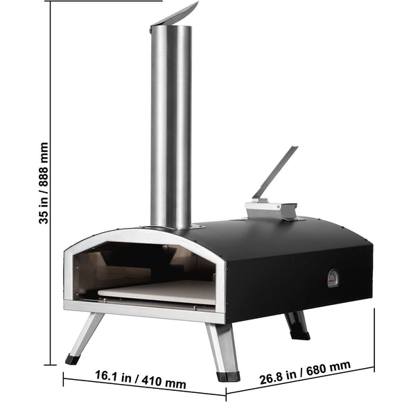 Outdoor Pizza Oven, 12" Wood Fired Pizza Ovens, Pellet Pizza Stove with Thermometer, Portable Pizza Maker for Outside Backyard Patio Camping, Pizza Stone, Carry Bag, Shovel, Black