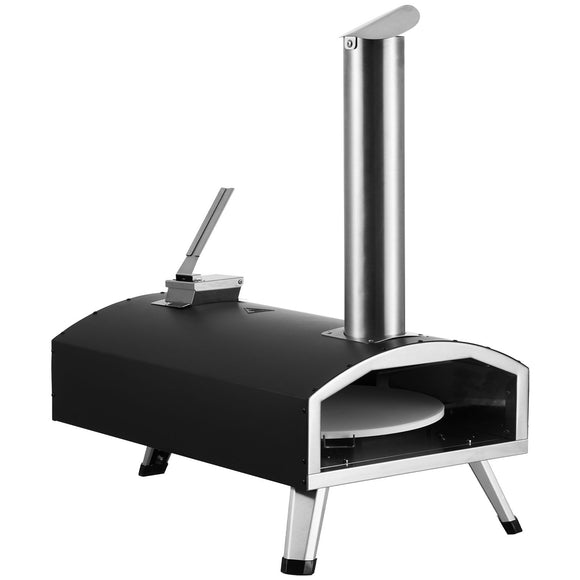 Outdoor Pizza Oven, 12" Wood Fired Pizza Ovens, Pellet Pizza Stove with Built-in Thermometer, with Thickened Cordierite, Rotating Pizza Stone, Carry Bag, Shovel, Portable Pizza Maker for Outside Backyard Patio Camping Black