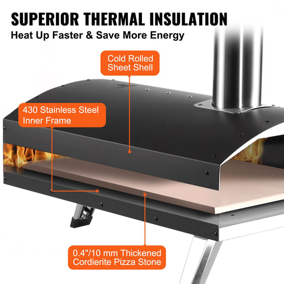 Outdoor Pizza Oven, 12-inch, Wood Pellet and Charcoal Fired Pizza Maker, Portable Outside Stainless Steel Pizza Grill with Pizza Stone, Waterproof Cover, Shovel, Wood Burner for Backyard Camping