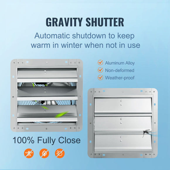 Shutter Exhaust Fan, 254 mm High-speed 1400RPM 753 CFM, Aluminum Wall Mount Attic Fan with AC-motor, Ventilation and Cooling for Greenhouses, Garages, Sheds, Shops