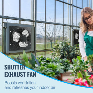 Shutter Exhaust Fan, 305 mm /12 inch with Temperature Humidity Controller, EC-motor, 904 CFM, Variable Speed Adjustable Wall Mount Attic Fan, Ventilation and Cooling for Greenhouses, Garages, Sheds - 0