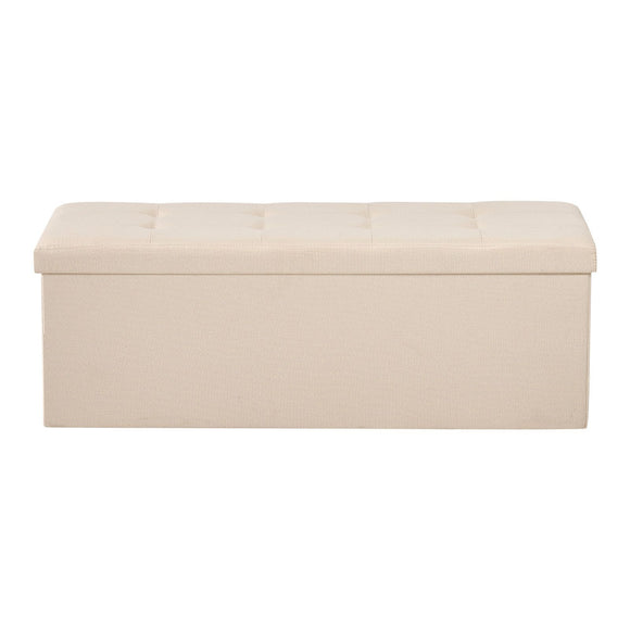 Foldable Storage Ottoman Bench, End of Bed Bench with Side Bags, Folding Upholstered Storage Chest Supports 660 lbs, Linen Bed Ottoman with Large Space for Living Room, Bedroom, Entryway, Beige