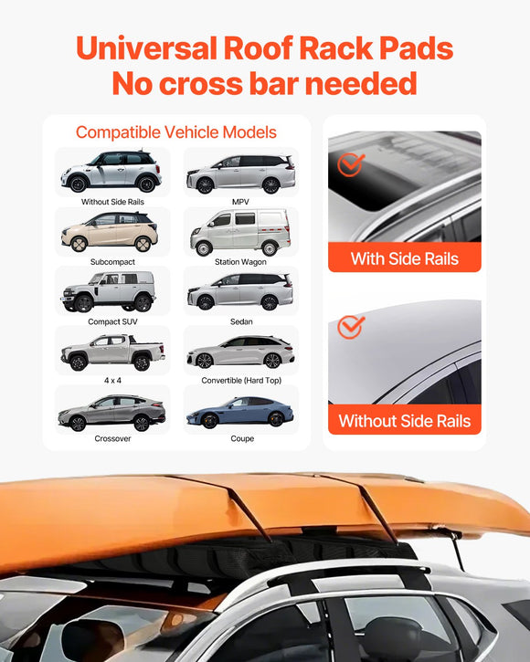 VEVOR Soft Roof Rack Pads 33in 176lbs Load Capacity for Kayak Canoe Surfboard Luggage