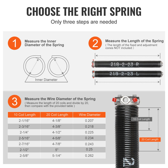 Garage Door Torsion Springs Pair of 0.218 x 2 x 23inch with Winding Bars