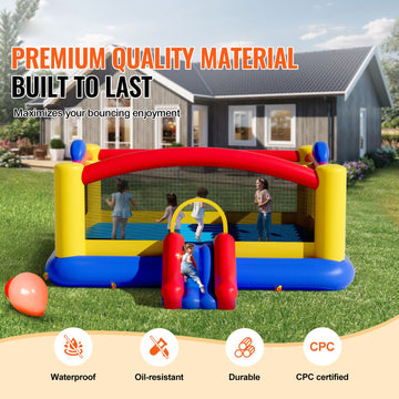 Inflatable Bounce House, Outdoor High Quality Playhouse Trampoline, Jumping Bouncer with Blower, Slide, and Storage Bag, Family Backyard Bouncy Castle, for Kid Ages 3_10 Years, 4.5x4.4x2m - 0