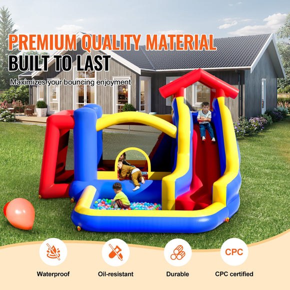 Inflatable Bounce House, Outdoor High Quality Playhouse Trampoline, Jumping Bouncer with Blower, Slide, and Storage Bag, Family Backyard Bouncy Castle, for Kid Ages 3_8 Years, 3.3x3x2.3m