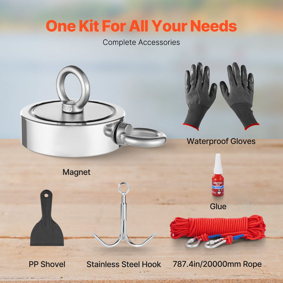 771 Kg Strong Fishing Magnet Kit Double Sided Pull Force Rope Carabiner