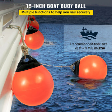 Boat Buoy Balls, 15\" Diameter Inflatable Heavy-Duty Marine-Grade PVC Marker Buoys, Round Boat Mooring Buoys, Anchoring, Rafting, Marking, Fishing, Orange - 0