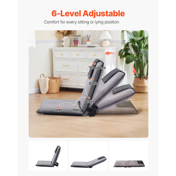 Floor Chair, 6-Position Adjustable Meditation Chair with Back Support, Folding Sofa Chair for Reading TV Watching and Gaming, Portable Floor Seat Lounge Sofa Chair for Kids Teens Adults, Gray - 0