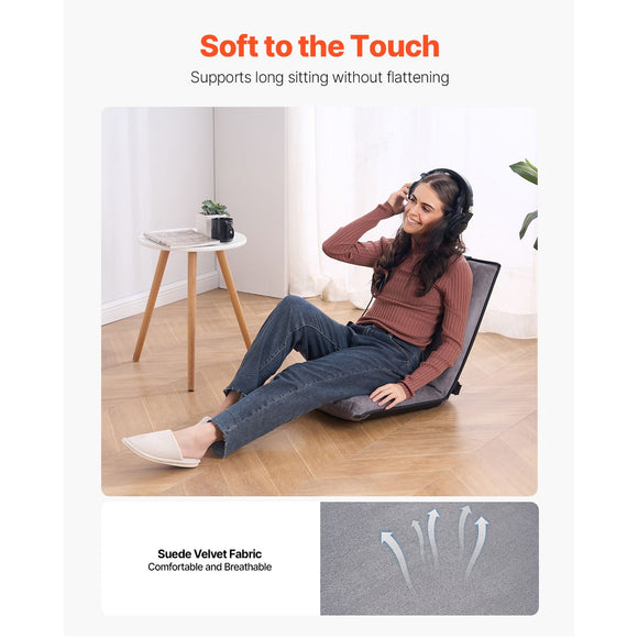 Floor Chair, 6-Position Adjustable Meditation Chair with Back Support, Folding Sofa Chair for Reading TV Watching and Gaming, Portable Floor Seat Lounge Sofa Chair for Kids Teens Adults, Gray