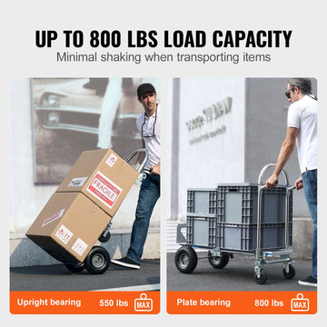 Aluminum Hand Truck, 2 in 1, 363 kg Max Load Capacity, Heavy Duty Industrial Convertible Folding Hand Truck and Dolly, Utility Cart Converts from Hand Truck to Platform Cart with Rubber Wheels - 0