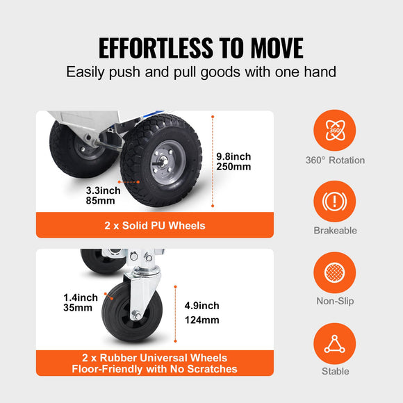 Aluminum Hand Truck, 2 in 1, 363 kg Max Load Capacity, Heavy Duty Industrial Convertible Folding Hand Truck and Dolly, Utility Cart Converts from Hand Truck to Platform Cart with Rubber Wheels