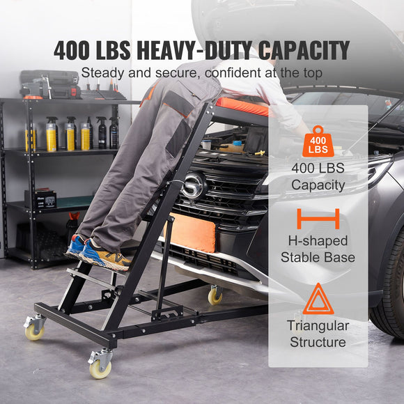 Automotive Topside Creeper, with Adjustable Height 48" to 76", 181.44KGS Capacity High Creeper, 4 Swivel Caster Wheels, Heavy Duty Foldable Creeper for Auto Repair and Maintenance