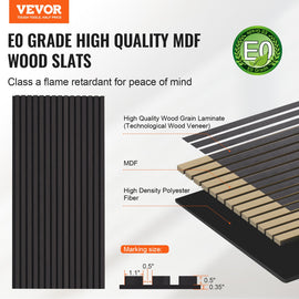 VEVOR Wood Slat Acoustic Panels 23.6 x 47.2 inch for Modern Wall Decor Black Oak - 0